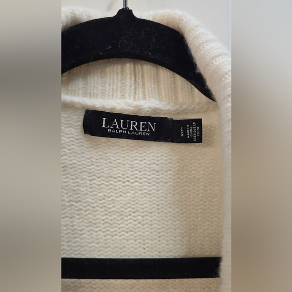 Lauren Ralph Lauren Wool Blend Snowflake Fair Isle Open Front Cardigan Size L - Picture 2 of 5